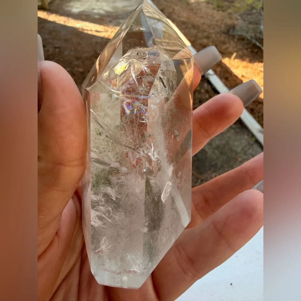 Garden Quartz Tower | Lodolite Inclusion Quartz | Natural Crystal Point Rainbow - Picture 3 of 10